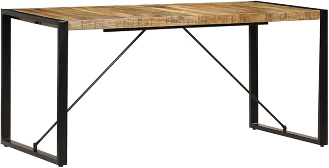 Industrial Brown 63 in Dining Table Solid Mango Wood Top with Powder-Coated Steel Frame Modern Rectangular Kitchen & Dining Room Table Seating 6 for Apartment Loft Home