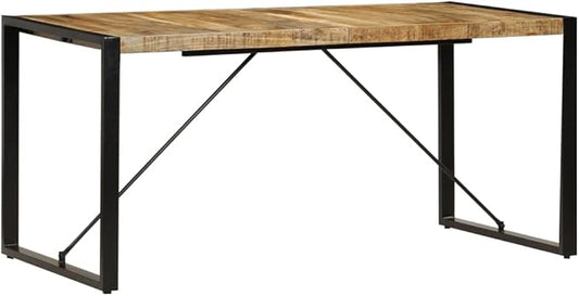 Industrial-Style Solid Mango Wood Dining Table 63"x31.5"x29.5" Brown and Black Kitchen Table with Steel Legs for Dining Room Furniture