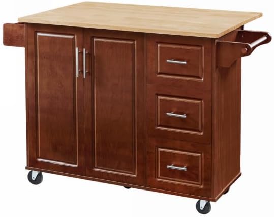 Modern Dining Table Expandable Kitchen Island with Drop Countertop Cabinet Tower Rack Rolling Cart Wheels Wood Console,Brown-3