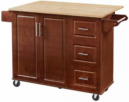 Modern Dining Table Expandable Kitchen Island with Drop Countertop Cabinet Tower Rack Rolling Cart Wheels Wood Console,Brown-3