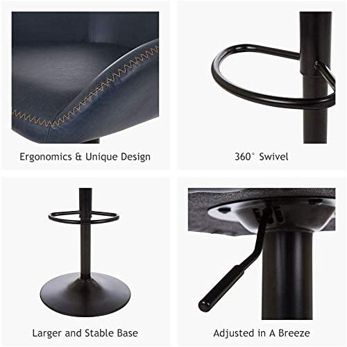 Glitzhome 3-Piece Pub Table and Chairs, Square Bar Height Adjustable Swivel PU Leather Bar Stools Set of 2, Rustic Dining Room Tables for Kitchen Island Bistro Office Living Room Small Space