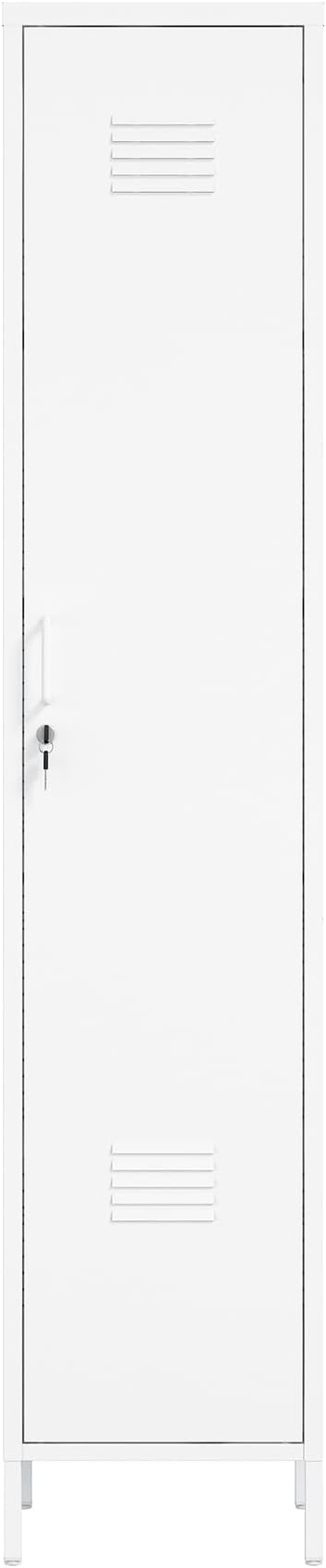 Manhattan Comfort Naomi 72.8'' Tall Storage Cabinet, Single Metal Locker with Lock, Adjustable Shelves, Vented Door & Floor Protectors, Modern Garage & Office Organizer, White