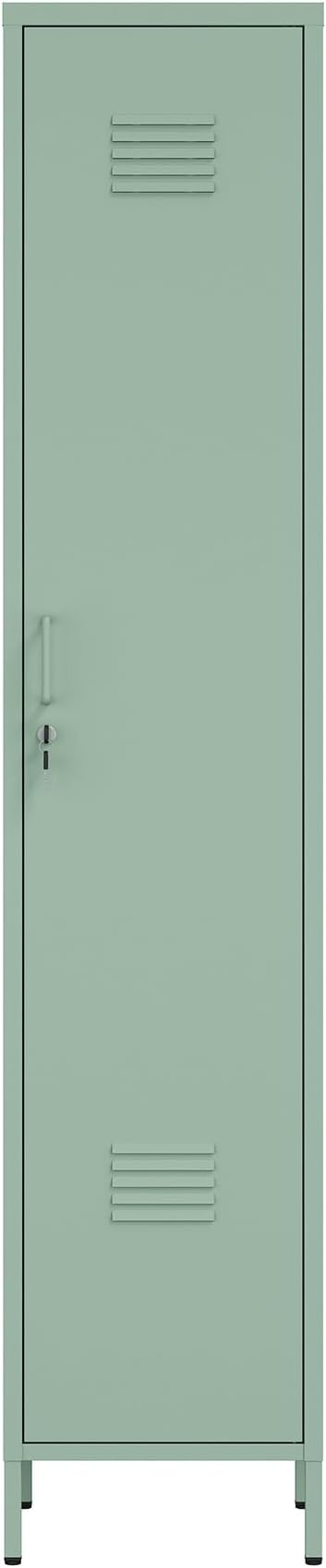 Manhattan Comfort Naomi 72.8'' Tall Storage Cabinet, Single Metal Locker with Lock, Adjustable Shelves, Vented Door & Floor Protectors, Modern Garage & Office Organizer, Green