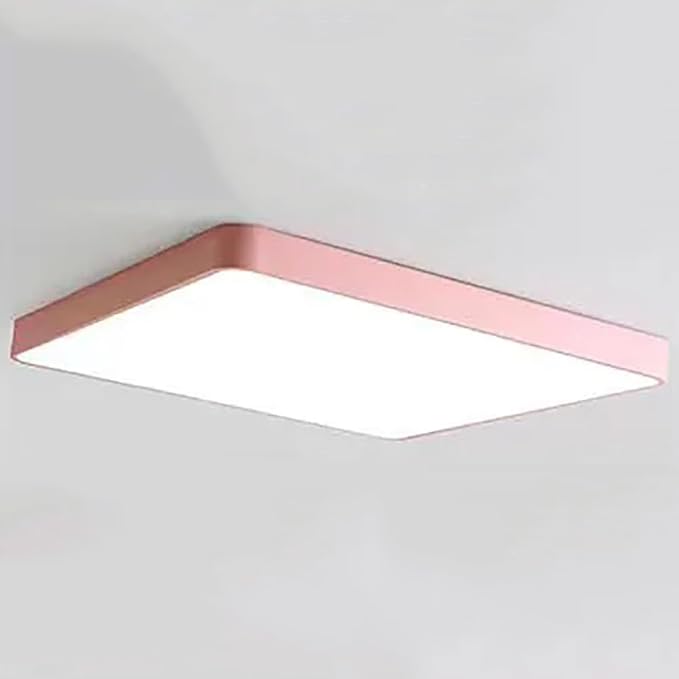 LED Ceiling Light Fixture,16 * 24 Inch Modern Rectangle Recessed Ceiling Lights,48W 3000K-6000K Dimmable Light,Pink Close to Ceiling Lighting Flush Mount Living Room Bedroom Ceiling Lamp