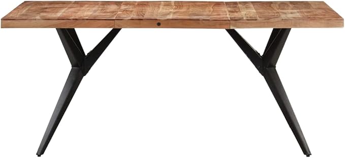 Rectangular Bleached Acacia Wood Dining Table, Black Steel Legs, Modern Kitchen Table for Family Dinner, Home & Loft Gatherings
