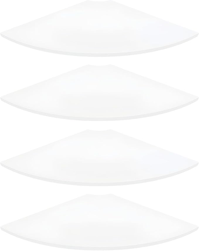 JJL Corner Shelf, 12-Inch Sector Wall Shelf, Set of 4 Wooden Hanging Corner Shelves with Wire Hole for Bedroom Corner Decoration, White