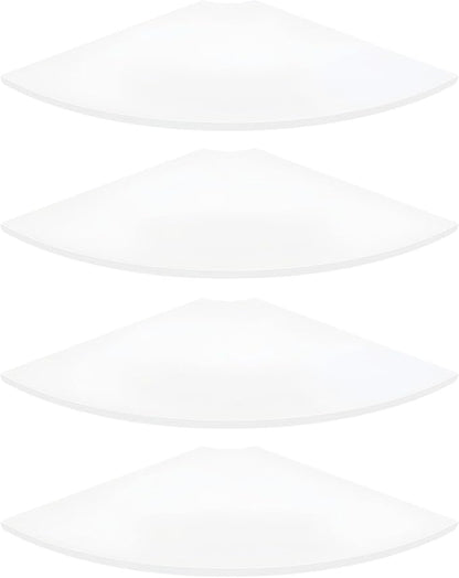 JJL Corner Shelf, 12-Inch Sector Wall Shelf, Set of 4 Wooden Hanging Corner Shelves with Wire Hole for Bedroom Corner Decoration, White