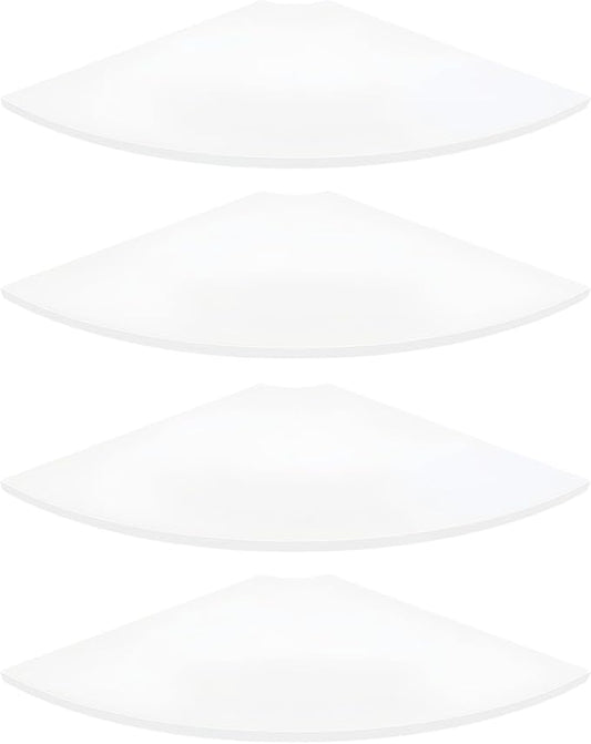 JJL Corner Shelf, 12-Inch Sector Wall Shelf, Set of 4 Wooden Hanging Corner Shelves with Wire Hole for Bedroom Corner Decoration, White