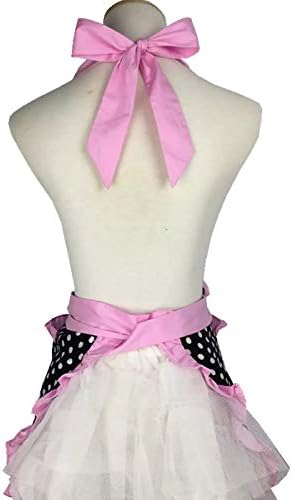 Hyzrz Cute Apron Retro Black Polka Dot Retro Ruffle Side Vintage Cooking Aprons with Pockets for Women Girls (Side Pink)