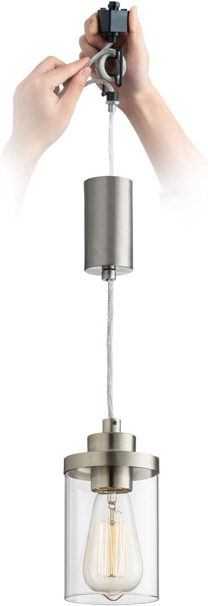 mirrea H Type Brushed Nickel Track Lighting Pendant with Clear Glass Shade Cord Adjustable Pack of 1