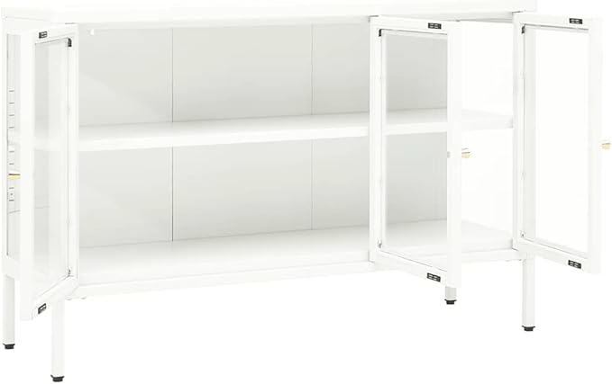White Sideboard, Powder-Coated Steel Buffet Cabinet, 41.3 x 13.8 27.6 Inch Modern Storage Furniture with Adjustable Shelves for Living Room, Kitchen, Office Dining Storage