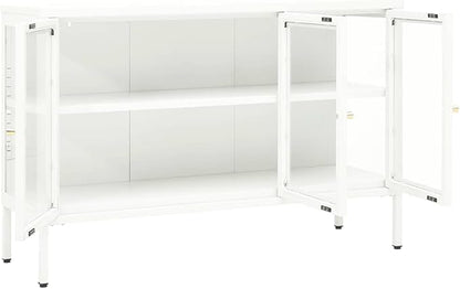 White Sideboard, Powder-Coated Steel Buffet Cabinet, 41.3 x 13.8 27.6 Inch Modern Storage Furniture with Adjustable Shelves for Living Room, Kitchen, Office Dining Storage