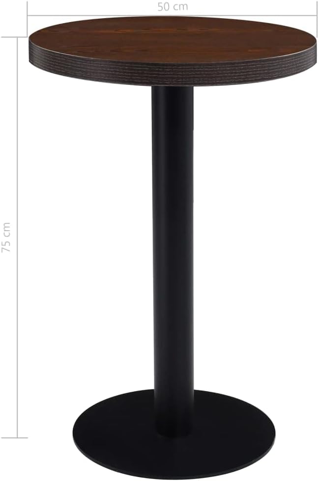19.7" Dark Brown Round Bistro Dining Table Small MDF Top & Steel Leg Modern Compact dinette for Kitchen Coffee Bar or Dining Room