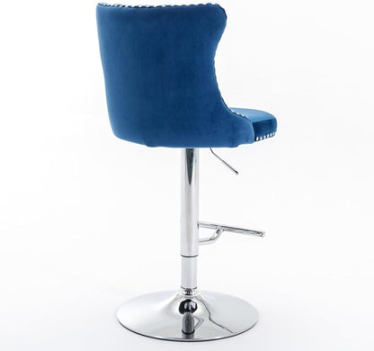 17.7 inch Base, Modern Upholstered Bar Stools with Backs Comfortable Tufted for Home Pub and Kitchen Island,Gray,Set of 2 (Blue + Velvet + Foam-2)