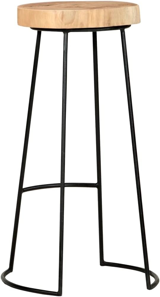 Set of 2 Bar Stools with Acacia Wood Seat and Black Steel Frame for Kitchen Island Dining Room or Patio Bar Area