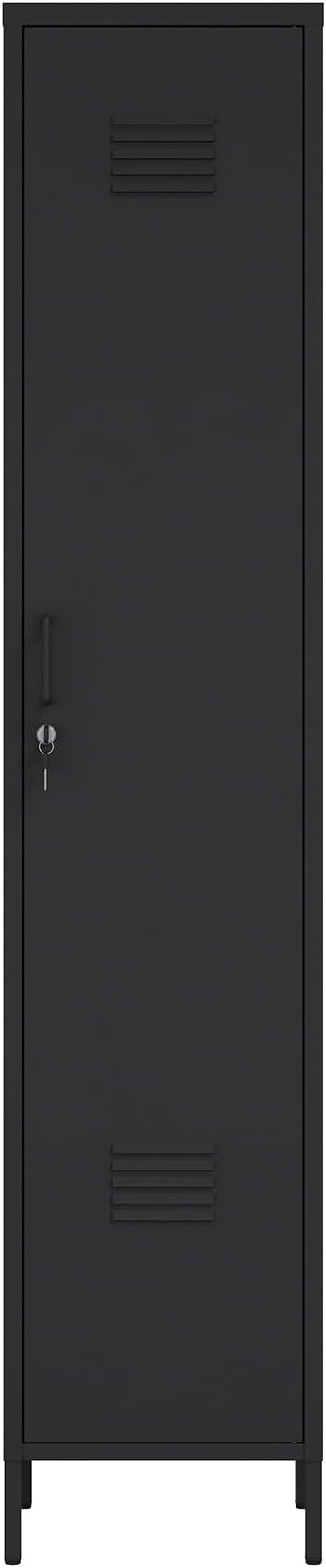 Manhattan Comfort Naomi 72.8'' Tall Storage Cabinet, Single Metal Locker with Lock, Adjustable Shelves, Vented Door & Floor Protectors, Modern Garage & Office Organizer, Black