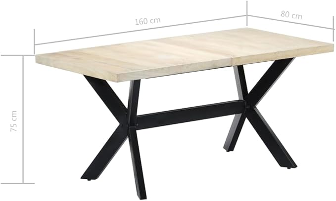 Rectangular Dining Table, White Solid Mango Wood Top, Powder-Coated Steel Legs, Modern Kitchen & Dining Room Spaces, Seats Six People