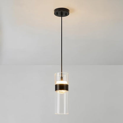 Globe Electric Jessica 9W LED Integrated Up/Down Pendant Lighting, Matte Black, 5ft Black Fabric Cord, Dimmable, 90 CRI, 2700 Kelvin, 550 Lumens
