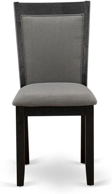 East West Furniture MZC6T50 Monza Parson Dining Room Chairs - Dark Gotham Grey Linen Fabric Padded Chairs, Set of 2, Wirebrushed Black