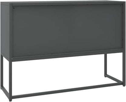 Charcoal Steel Sideboard Buffet Cabinet 41.3L x 29.5H x 13.8W in Metal Storage Credenza with 3 Doors Adjustable Feet Modern Kitchen Dining or Living Room Organizer