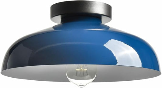 DIRYZON Industrial Semi Flush Mount Ceiling Light,12-Inch Metal Ceiling Lighting Ceiling Light Fixture for Porch Kitchen Bedroom,Blue