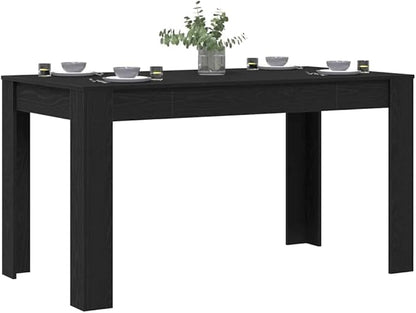 Dining Table 55"x29" Black Oak Poly Rattan Kitchen & Dining Room Table with Steel Frame Easy Assembly Patio Outdoor Table for Garden Terrace