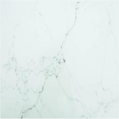 Square White Marble Tempered Glass Table Top 23.6 x 23.6 in, Scratch-Resistant Dining or Coffee Surface for Living Room and Kitchen