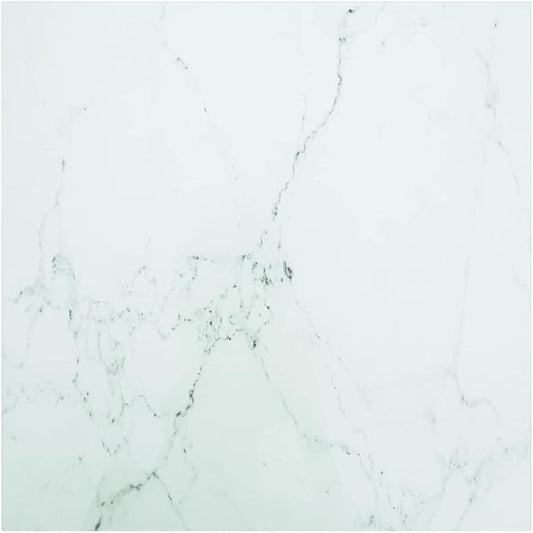Square White Marble Tempered Glass Table Top 23.6 x 23.6 in, Scratch-Resistant Dining or Coffee Surface for Living Room and Kitchen