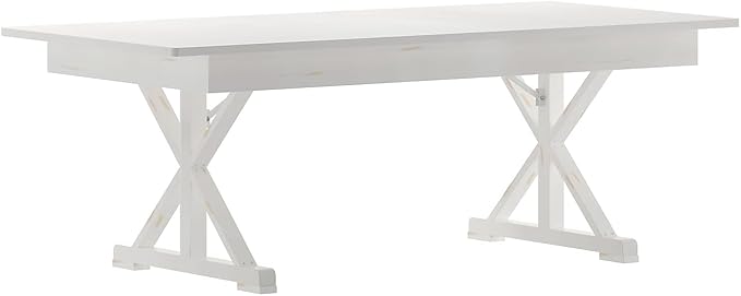Flash Furniture Hercules Folding Farmhouse Dining Room Table with X Legs, Commercial Grade Rectangular Solid Pine Farm Table for 8, 7' x 40", Antique Rustic White