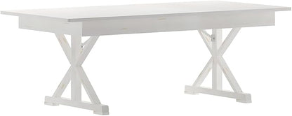 Flash Furniture Hercules Folding Farmhouse Dining Room Table with X Legs, Commercial Grade Rectangular Solid Pine Farm Table for 8, 7' x 40", Antique Rustic White