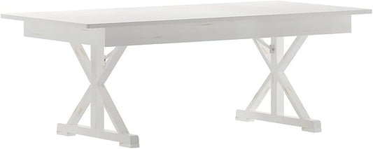 Flash Furniture Hercules Folding Farmhouse Dining Room Table with X Legs, Commercial Grade Rectangular Solid Pine Farm Table for 8, 7' x 40", Antique Rustic White
