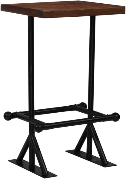 3-Piece Bar Table Set, Industrial Pub Table with 2 Stools, Solid Reclaimed Wood and Powder-Coated Steel Frame, Compact Dining Furniture for Small Kitchens, Brown