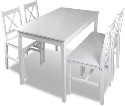 5-Piece Dining Table Set White Pine Wood Kitchen Furniture for Small Spaces, Compact Bistro-Style Indoor Set with 42.5" Lacquered Table and 4 Chairs