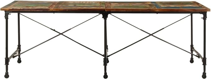 Multicolor Industrial Dining Table, Solid Reclaimed Wood with Metal Legs, Rustic Finish, 86.6 in Long Kitchen & Dining Piece, Seats 8 for Family Dinner Parties