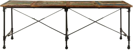 Multicolor Industrial Dining Table, Solid Reclaimed Wood with Metal Legs, Rustic Finish, 86.6 in Long Kitchen & Dining Piece, Seats 8 for Family Dinner Parties