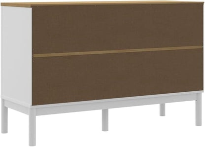 White Solid Pine Sideboard Buffet Cabinet 44.9 x 29.1 in, Modern Matte Console Credenza with 2 Drawers & 3 Doors, Versatile Bar Storage Furniture for Living Room Dining Kitchen