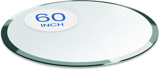 Dulles Glass 60 inch Round Glass Table Top - Tempered - 1/4" Thick Glass Surface, Safe Beveled Edge, Multipurpose for Dining Table, Patio, Coffee and End Table