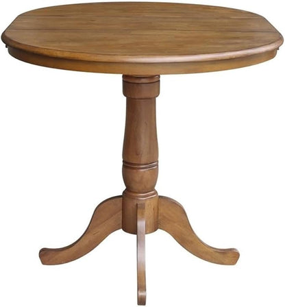 International Concepts 36" Round Top Pedestal Table with 12" Leaf-34.9" H-Dining or Counter Height, Pecan