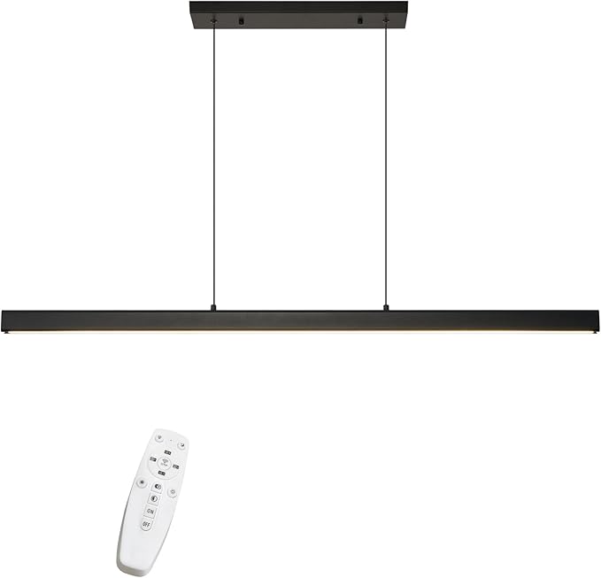 LED Linear Pendant Light Fixtures, 47'' Black Dimmable Island Light with Remote, 3000k-6000K Adjustable Color Temperature, Aluminum Chandelier Lamp Fixture for Kitchen, Dining Room, study room
