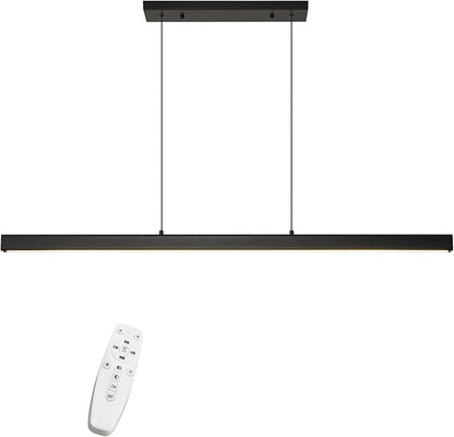 LED Linear Pendant Light Fixtures, 47'' Black Dimmable Island Light with Remote, 3000k-6000K Adjustable Color Temperature, Aluminum Chandelier Lamp Fixture for Kitchen, Dining Room, study room