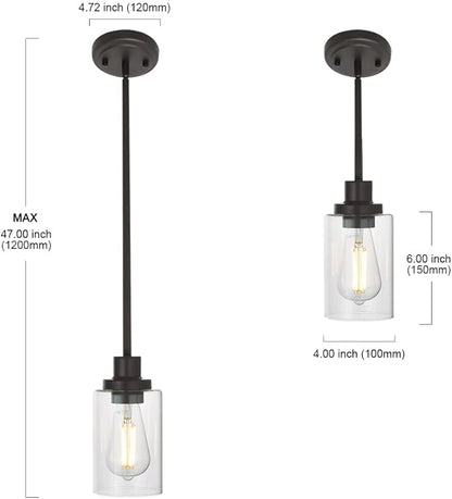 MELUCEE 1-Light Glass Pendant Light Industrial Edison Style Oil Rubbed Bronze Finish, Kitchen Island Lighting Hanging Lamp for Dining Room Sink Bedroom