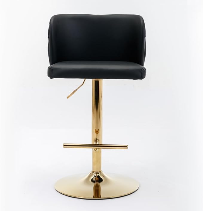 Modern Swivel Bar Stool with Adjustable Height and Tufted Backrest – PU Upholstered Dining Chair for Kitchen Island and Home Pub (Black + PU Leather + Foam)