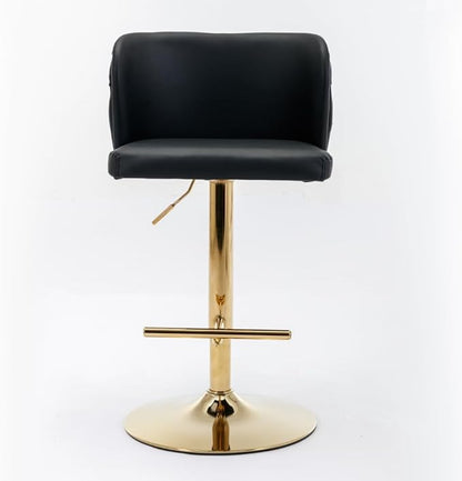 Modern Swivel Bar Stool with Adjustable Height and Tufted Backrest – PU Upholstered Dining Chair for Kitchen Island and Home Pub (Black + PU Leather + Foam)