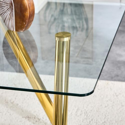 Donext 71" Rectangular Tempered Glass Dining Table, Sturdy Metal Legs, Modern Kitchen Dining Room Table, Easy to Clean, Gold