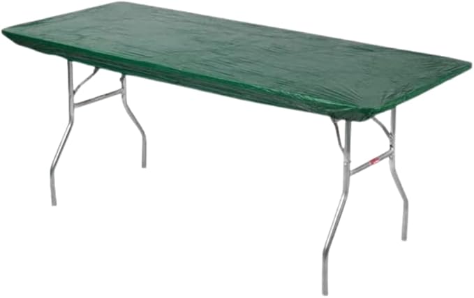 Kwik-Covers 10 Pack of Rectangular Plastic Table Covers - 6' Foot or 8' Foot Options - Indoor or Outdoor Fitted Table Covers (Table NOT Included) (Hunter Green, 30" x 96" (8' ft))