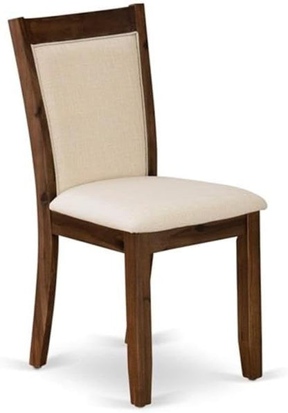 East West Furniture MZCNT32 Monza Parson Chairs - Light Beige Linen Fabric Upholstered Dining Chairs, Set of 2, Antique Walnut