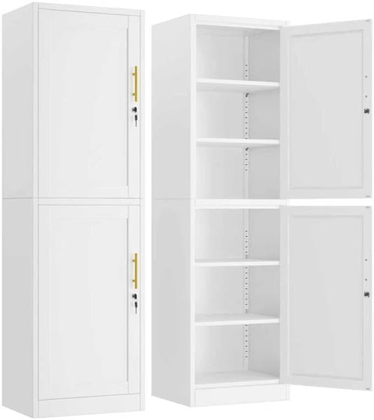 Ckzbx Metal Locker Tall Narrow Storage Cabinet, 67" H Locking Tool File Cabinets Snack Locker Organizer for School Classroom,Bedroom,Gym Home Office,Entryway and Hallway (20" W 2Door White)