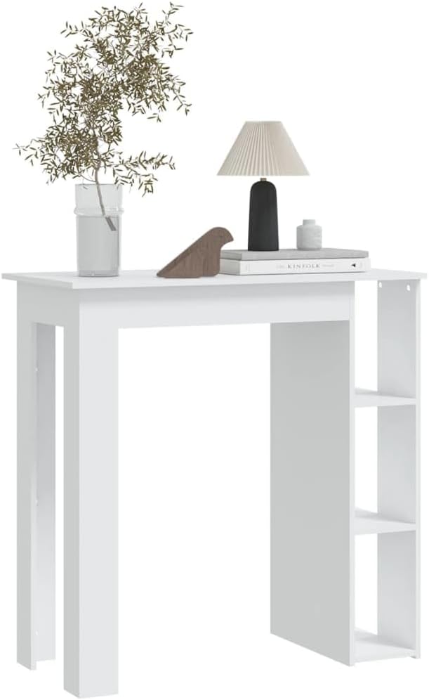 Bar Table White Rectangular Engineered Wood High Top 40.7" H Modern Kitchen Dining Table with 3 Shelves Storage for Small Spaces Living Room & Apartment