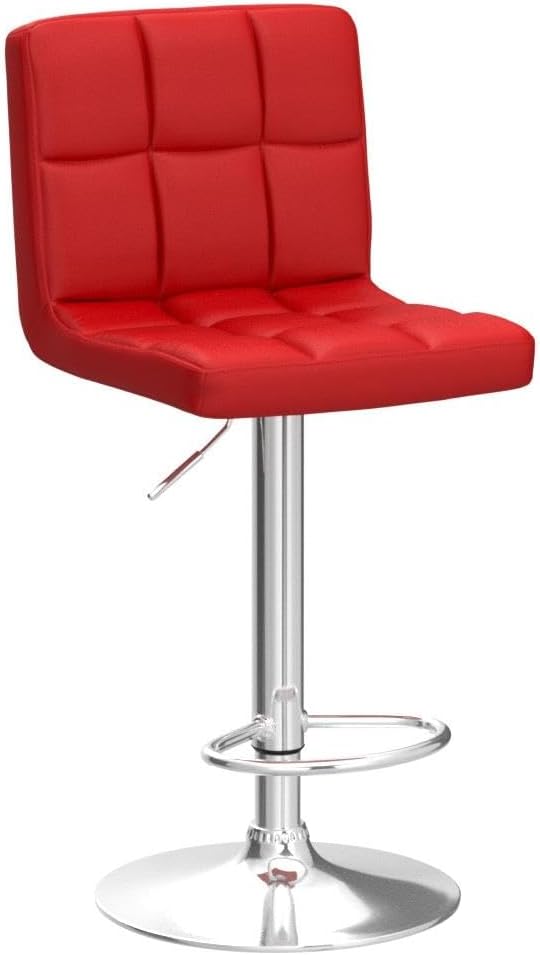 COSTWAY Adjustable Bar Stools Set of 2, Modern Swivel PU Leather Bar Chair with Backrest, Soft Cushioned Seat, Footrest, Sturdy Metal Frame, Comfortable Barstools for Kitchen Island, Pub, Red