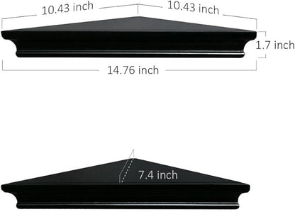 AHDECOR Black Floating Corner Shelves, Elegant Wall-Mounted Corner Shelf for Decorative Display and Storage in Any Room, Set of 2